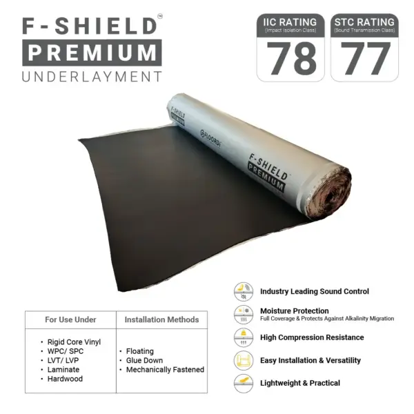 Floordi F-Shield Premium Acoustic Underlayment – IIC 78 Floordi F-Shield Premium Acoustic Underlayment – IIC 78
