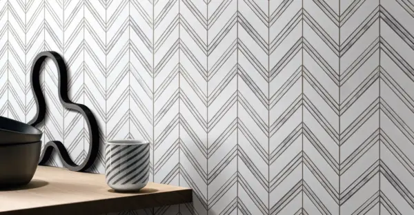 Arkia Thassos Chevron w/Carrara Trim Arkia Thassos Chevron w/Carrara Trim